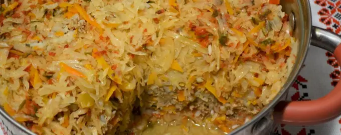 Ленивые голубцы с капустой рисом и фаршем