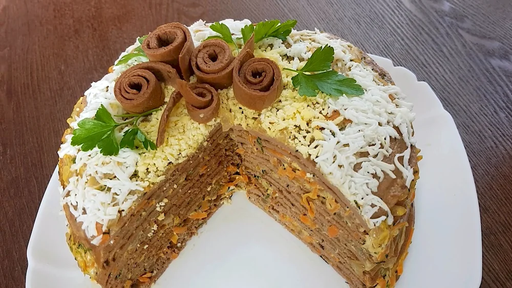 Пирог печеночный блинчатый
