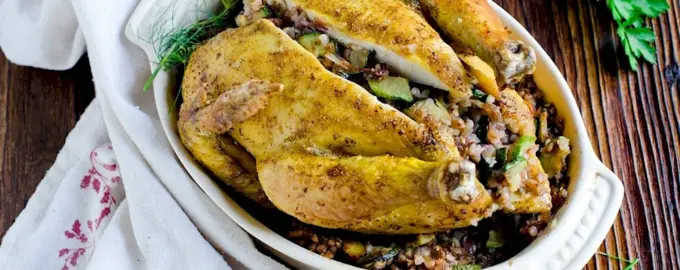 Курица фаршированная грибами