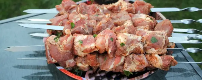 Шашлык с луком на шампуре