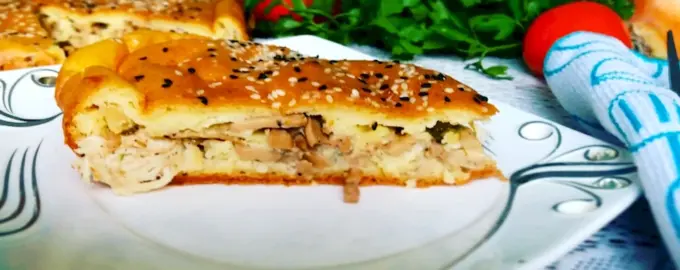 Заливной пирог с курицей и грибами