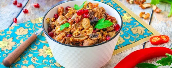 Язык по кавказски с грецким орехом