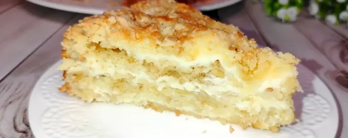 Пирог с овсяными хлопьями и сметанным кремом